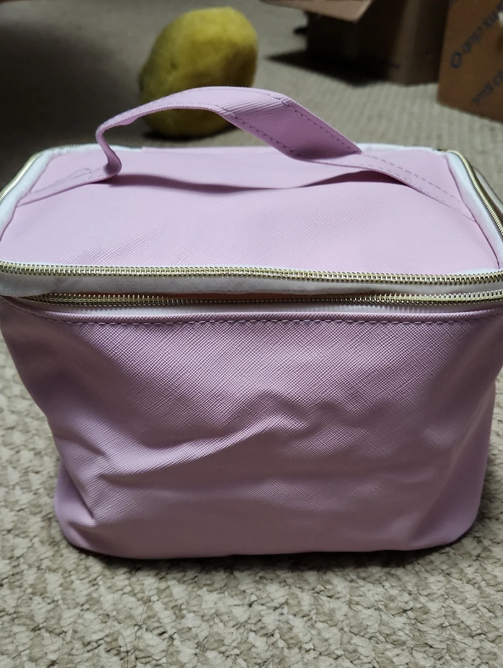 Light Pink Top-Handle Cosmetic Case with Gold Zipper